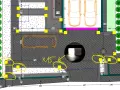 Projekt oświetlenia w domu: rozmieszczenie lamp, ścieżek, drzew i miejsc parkingowych.