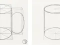 Deux croquis de tasses, montrant le type de perspective utilisé pour représenter les formes cylindriques et leur anse.