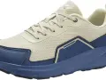 Scarpe grosse donna in tessuto beige e inserti blu. Suola spessa e comoda per ogni avventura.