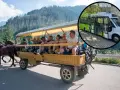 Tradycyjny wóz konny i nowoczesny bus elektryczny w Bukowinie Tatrzańskiej. Sprawdź cennik przejazdu do Morskiego Oka.