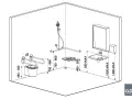 Schéma d'une salle de bain adaptée aux PMR, montrant les dimensions pour une **norme douche PMR**, un lavabo et des barres d'appui.