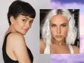 Dwie kobiety, jedna z ciemnymi włosami i wyraźnym przedziałkiem, druga z blond włosami i ozdobnymi spinkami.