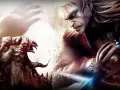 Geralt de Rivia, en el the witcher remake, se enfrenta a una bestia sangrienta. Sus ojos brillan con furia mientras prepara su espada.