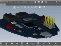 Model 3D płytki drukowanej z elementami elektronicznymi, widoczny w oprogramowaniu do projektowania.