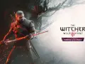 Geralt de Rivia, listo para la batalla en el remake de The Witcher. Un árbol sombrío y el logo del juego completan la escena.