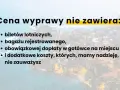 Napis "Cena wyprawy nie zawiera:" z listą ukrytych kosztów na tle tropikalnej wyspy.
