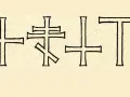 Verschiedene christus monogramm Symbole, darunter das Chi-Rho und das Kreuz, auf einem hellen Hintergrund.