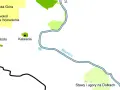 Mapa pokazuje okolice, gdzie leżą Tarnowskie Góry: Księżą Górę, Kalwarię, Kocie Górki i rzekę Brynicę.