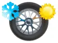 Cerchio con simbolo del sole e del fiocco di neve, simbolo gomme estive e invernali.