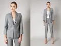 Elegancki szary garnitur damski, idealny do stylizacji business formal.