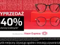Dwa modele okularów korekcyjnych na czerwonym tle z napisem "WYPRZEDAŻ" i "Do 40%".