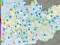 Mapa Słowacji z zaznaczonymi atrakcjami turystycznymi i kempingami.