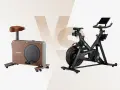 Comparing two stationary bikes: one with a wood finish and minimalist design, the other a sleek black model with a screen. Weighing the pros and cons of stationary bike workouts.