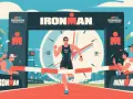 Un athlète franchit la ligne d'arrivée d'un Ironman, le temps s'arrête. Une image qui symbolise la nutrition et la performance.