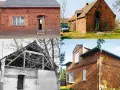 Metamorfoza starego domu: przed i po. Zrujnowana ruina i odnowiony, ceglany budynek.