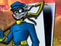 Sly Cooper 5, el astuto zorro ladrón, posa con su bastón junto a una consola PS5.