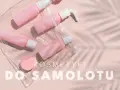 Różowe kosmetyczki podróżne w przezroczystej kosmetyczce. Czy można wziac dezodorant w sprayu do samolotu? Tak, jeśli jest w małej buteleczce.