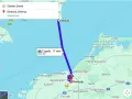 Trasa prom Rostock - Gedser. Podróż trwa 2 godz. 17 min, dystans 63,9 km.
