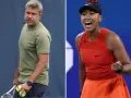 Naomi Osaka świętuje zwycięstwo, obok niej jej partner, trener.