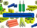 A collage of colorful rollers and wheels, showcasing the process of overmolding.