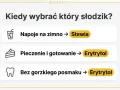 Erytrytol co to? Idealny do pieczenia, gotowania i gdy chcesz uniknąć gorzkiego posmaku. Stewia lepsza do zimnych napojów.