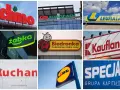 Logo sklepów: Dino, Eurocash, Lewiatan, Żabka, Biedronka, Kaufland, Auchan, Lidl, Specjał. Zastanawiasz się, ile zarabia się w Żabce?