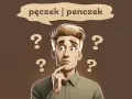 Zastanawia się, zza jaka to część mowy. Wokół niego unoszą się znaki zapytania, a w chmurce widnieje "pęczek | penczek".