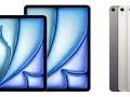 Zwei iPads in verschiedenen Größen mit blau-violettem Hintergrund und vier iPads in verschiedenen Farben nebeneinander.