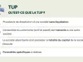Illustration expliquant la TUP : procédure de dissolution sans liquidation où l'ensemble du patrimoine est transmis, assurant une transmission universelle de patrimoine.