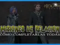 Dos estudiantes de Hogwarts Legacy, uno con pelo azul y otro con uniforme de Slytherin, posan para una guía sobre cómo completar todas las misiones secundarias de relación.
