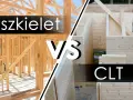 Porównanie budowy domu drewnianego: szkielet vs. CLT. Widok na konstrukcję szkieletową i ściany z paneli CLT.