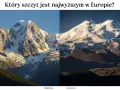 Dwa majestatyczne szczyty, jeden skalisty, drugi ośnieżony, rywalizują o miano najwyższego szczytu Europy.