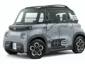 Szary Citroen Ami z mapą topograficzną na boku, gotowy na miejskie przygody.