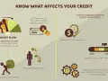 Infographic on credit scores, showing factors affecting them and how to manage money to boost credit, essential for a repair business credit.