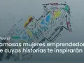 Mujeres emprendedoras famosas: una mujer mira un dibujo de una flecha ascendente con gráficos, llaves y un cohete.