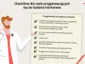 Lekarz z listą kontrolną przygotowania do badań hormonów. Unikaj stresu, alkoholu i tłustych potraw, by wyniki były wiarygodne.