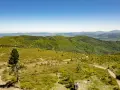 Malownicze szlaki na Baraniej Górze prowadzą przez zielone wzgórza i lasy. Dwie osoby podziwiają panoramę Beskidów.