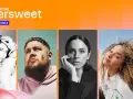 Plakaty artystów na festiwalu Bittersweet 2026 w Poznaniu: artystka w białym futrze, mężczyzna z tatuażami, Melanie C, kobieta z kręconymi włosami i mężczyzna w okularach.