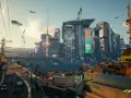 Ciudad futurista con rascacielos iluminados por neón, vehículos voladores y un ambiente de nivel máximo cyberpunk.