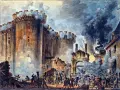 La toma de la Bastilla, símbolo de la escarapela revolucionaria francesa. Humo y caos en el asalto.