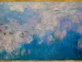 Un étang paisible aux nénuphars roses et verts, baigné de lumière, dans un style Monet.