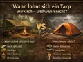 Ein Tarp bietet leichten Schutz beim Kochen im Freien. Ein Zelt ist besser bei schlechtem Wetter und für mehr Privatsphäre.