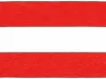 Flaga Austrii, prosta i elegancka, z czerwonymi pasami na górze i dole, oddzielonymi białym środkiem.