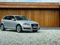Silberner Audi A3 Baujahr 2008 steht auf einem Kiesparkplatz vor einer Holzwand.