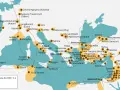 Mapa pokazuje zasięg chrześcijaństwa do 300 r. n.e. i ośrodki misyjne, ilustrując prozelityzm i ekspansję wiary.