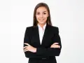 Elegancka kobieta w czarnej marynarce i białej koszuli. Idealny strój na zdjęcie do dowodu.