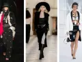 Moda Coco Chanel: tre modelle sfilano con abiti iconici. Pelliccia, cappelli e perle definiscono lo stile.