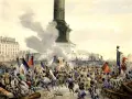 Foule en liesse devant la colonne, drapeaux tricolores flottant, une révolution en marche. On entendrait presque les discours enflammés de Ledru-Rollin.