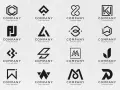 Kolekcja nowoczesnych logotypów, które pokazują, czym jest monogram. Znaki graficzne dla firm, od prostych liter po złożone symbole.