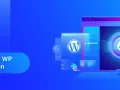 Guide pour la migration WordPress tout-en-un. Illustration abstraite avec le logo WordPress et un symbole de transfert.